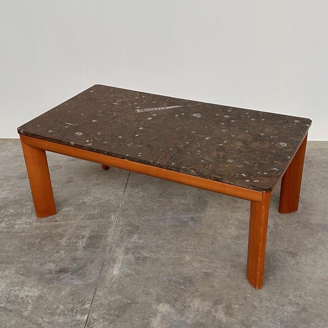 Modernist Fossil Marble Coffee Table with Wooden Base, 1970s For Sale - Image 10 of 10
