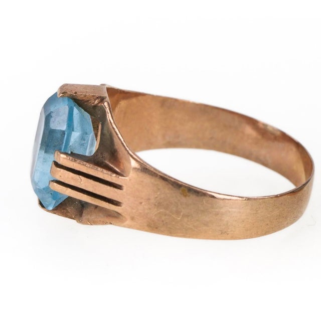 10k Yellow Gold With Faceted Blue Gemstone Ring For Sale - Image 4 of 8