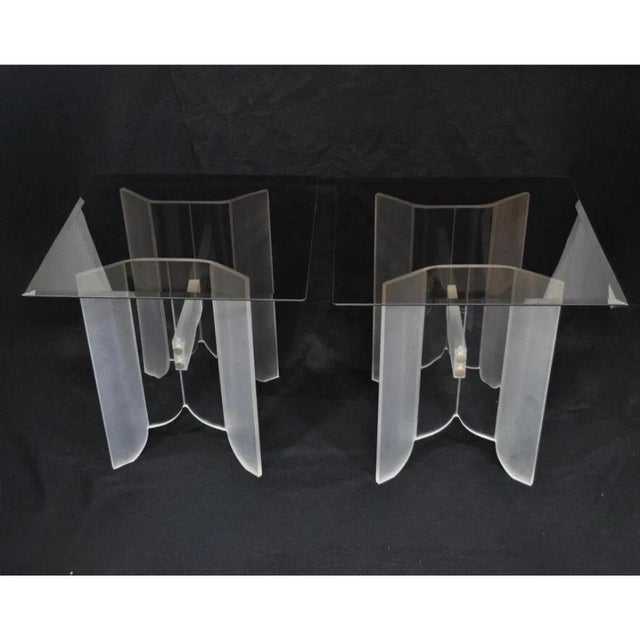 Mid-Century Modern Vintage Mid Century Modern Frosted Lucite & Glass Butterfly End Tables - A Pair For Sale - Image 3 of 10