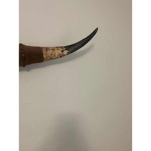 Large Late 20th Century Bull Horn Steer Longhorn Leather Wrapped and Mounted For Sale - Image 10 of 10