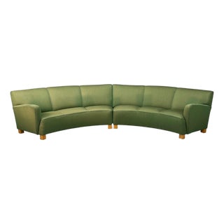 Danish Cabinetmaker, Fabric, Wood, Monumental Banana Sofa, Denmark, 1960s For Sale
