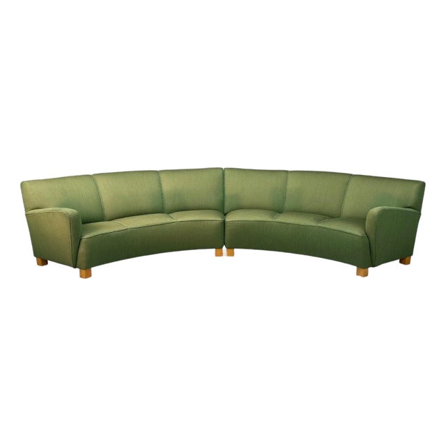 Danish Cabinetmaker, Fabric, Wood, Monumental Banana Sofa, Denmark, 1960s For Sale