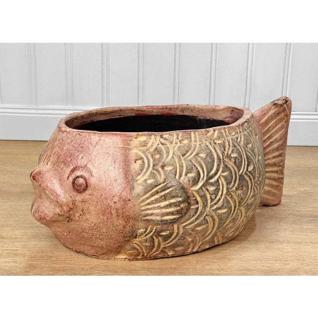 Italian Vintage 22" Italian Terracotta Fish Planter For Sale - Image 3 of 9