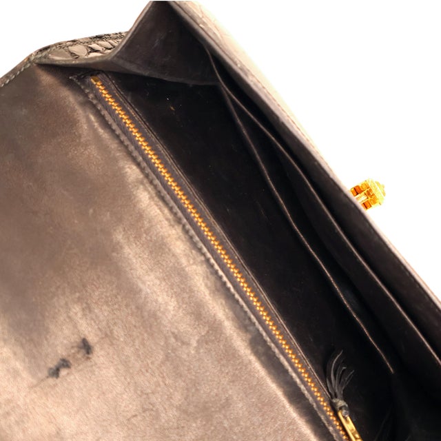 Hermès Black Porosus Crocodile Alcazar Top Handle Shoulder Bag, 1980. For Sale - Image 9 of 11