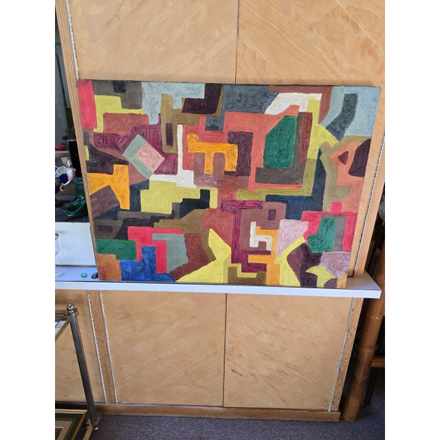 1950s Vintage Mid Century Modern Abstract Painting Colors For Sale - Image 5 of 7