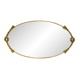 Vintage Hollywood Regency Gold Rope Tassel Oval Mirrored Vanity Tray - Hollywood Regency, French Provincial, Neoclassical For Sale