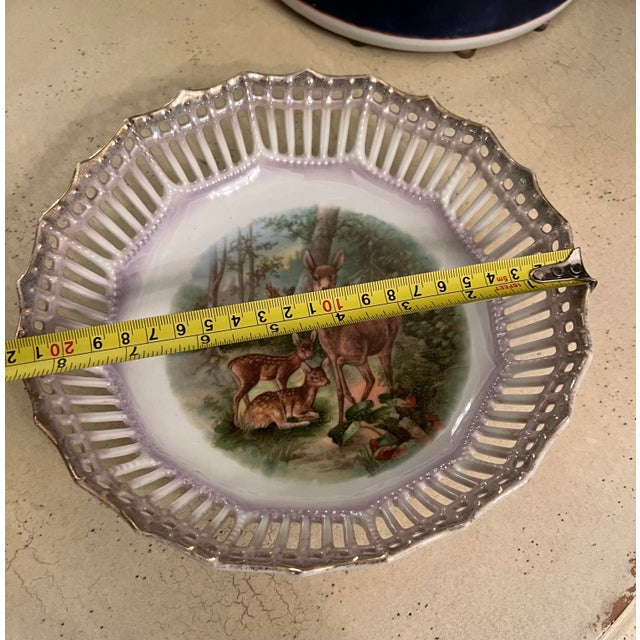 Antique German Pierced Edge Bowl With Deer For Sale - Image 4 of 6