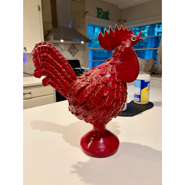 Signed Todd Hewell Folk Pottery Rooster Sculpture For Sale - Image 4 of 5