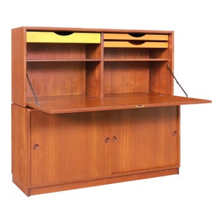 Mid-Century Modern Two-Piece Teak Secretary Cabinet / Desk by Borge Mogensen For Sale