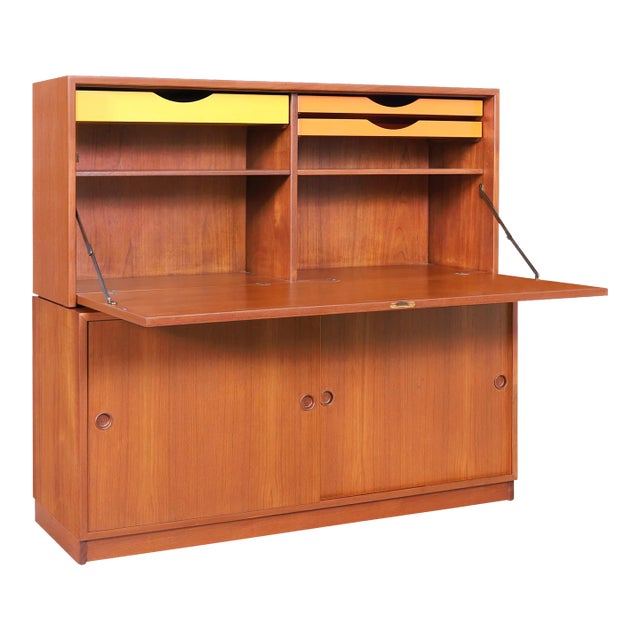 Mid-Century Modern Two-Piece Teak Secretary Cabinet / Desk by Borge Mogensen For Sale