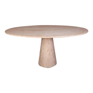 Solitary Coné Travertine Oval Dining Table 62" For Sale