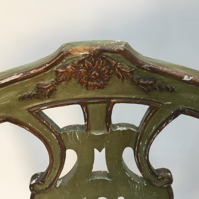 Green Late 19th Century Vintage Italian Green Painted, Carved and Gilt Louis XV Side Chairs- A Pair For Sale - Image 8 of 12