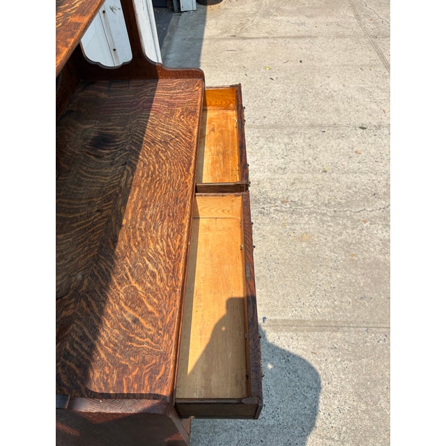 Wood Antique Arts & Crafts Dressing Cabinet, Quarter Sawn Oak Vanity Dresser, Mission Oak Cabinet With Mirror, Tiger Oak Furniture For Sale - Image 7 of 12