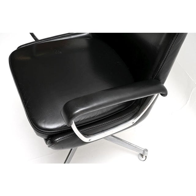Black Vintage Leather and Chrome Swivel Desk Chair, 1970 For Sale - Image 8 of 11