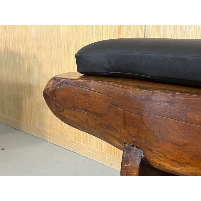 Sculptural Organic Modern Solid Wood Bench With Cushion For Sale - Image 9 of 10