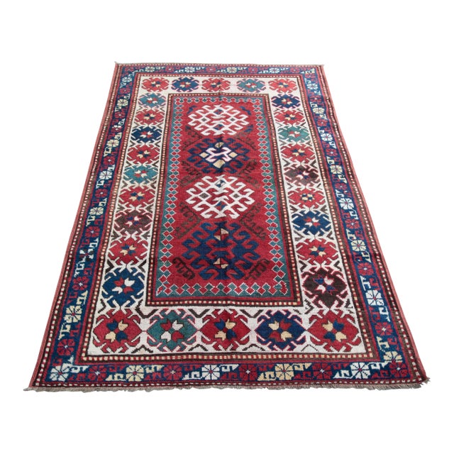 Antique Bordjalo Kazak From Early 20th Century -6' 11''x 3' 11'' Feet For Sale