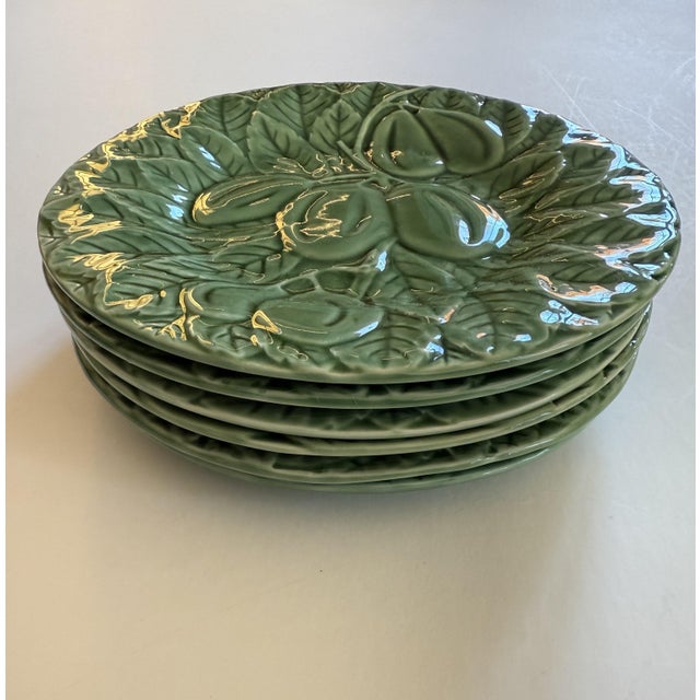 Green Late 20th Century Set of 6 Green Bordallo Pinheiro Majolica Salad or Dessert Plates From Portugal For Sale - Image 8 of 10