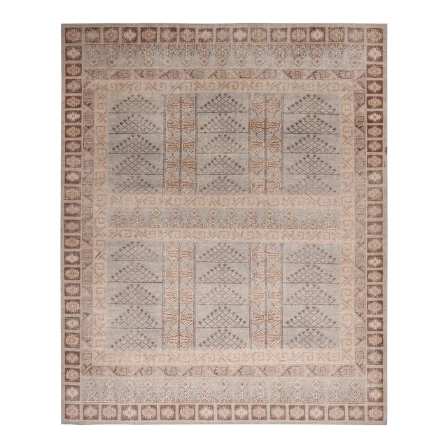 Rug & Kilim’s Pyramid Rug in Taupe and Blue, 9x12 For Sale