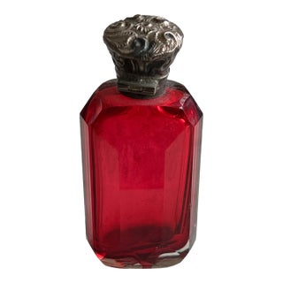 Antique Cranberry & Silver Perfume Bottle For Sale