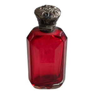 Antique Cranberry & Silver Perfume Bottle