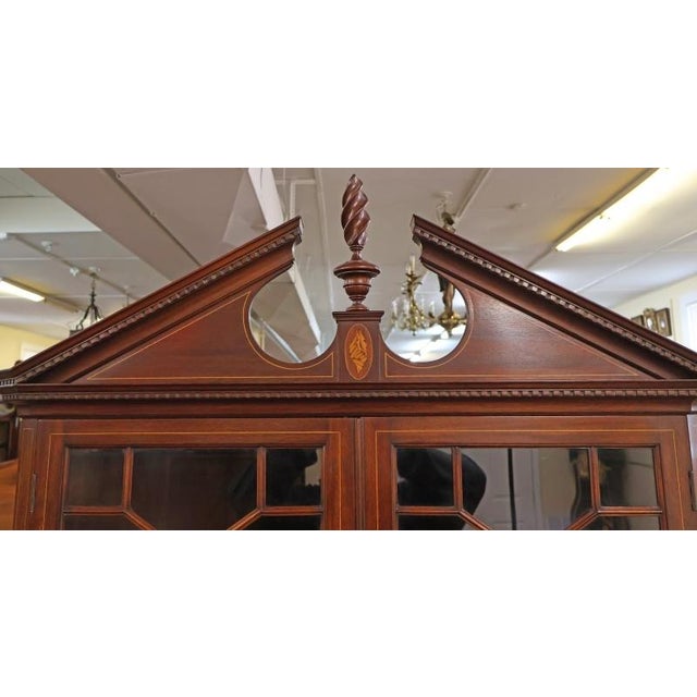 Wood 1960s Pair of English Regency Style Mahogany Inlaid Corner Cabinets For Sale - Image 7 of 18