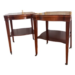 Early Twentieth Century Mahogany and Leather-Top Library Single Shelf Federal Style Side Tables, a Pair For Sale