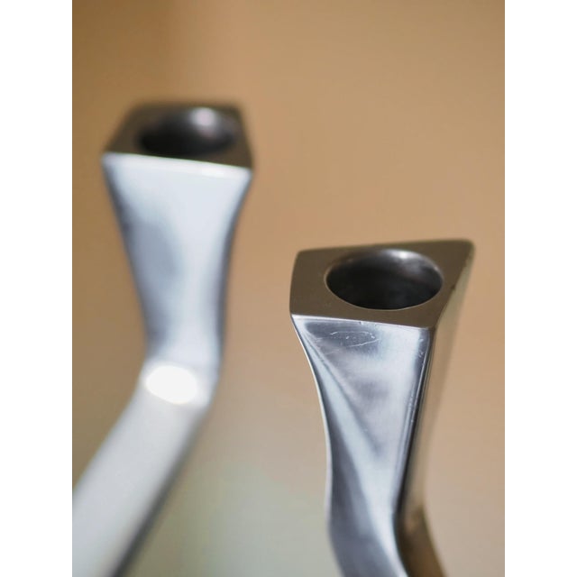 Vintage Modernist Chrome Candleholder, 1980s, Set of 2 For Sale - Image 6 of 9