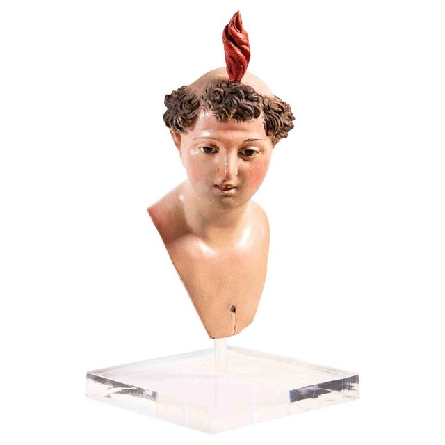 18th Century Polychrome Ceramic Head Sculpture with Glass Eyes For Sale - Image 6 of 6