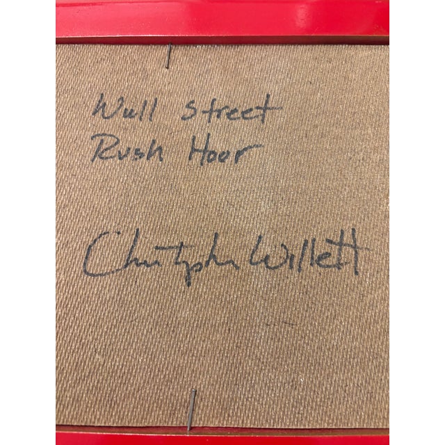Wood Christopher Willett, "Wall Street at Rush Hour" Oil on Masonite For Sale - Image 7 of 7