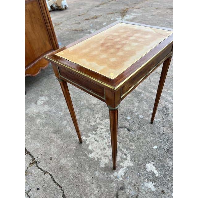 French 19th Century Louis XVI Mahogany Leather Top Side Table For Sale - Image 12 of 12