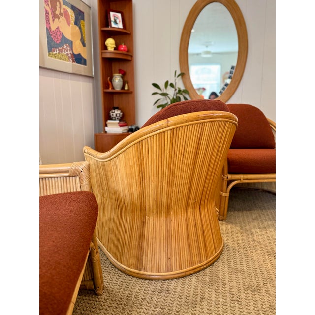 Tan A Set of Three Mid Century Modern Rattan Club Chairs With a Side Table in the Style of Gabriella Crespi, Circa 1970s. For Sale - Image 8 of 12