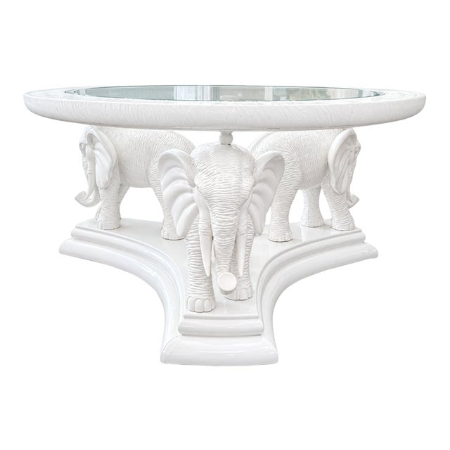 White Elephant Sculptural Coffee Table With Faux Shagreen Top Trim For Sale