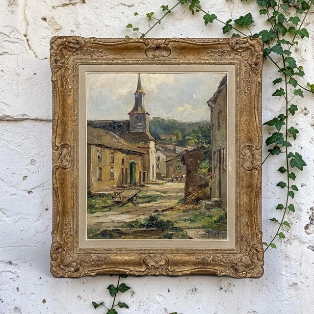 Beautiful oil on panel painting by Yvette Lichtfus captures the timeless atmosphere of Laforet sur Semois, a quaint...