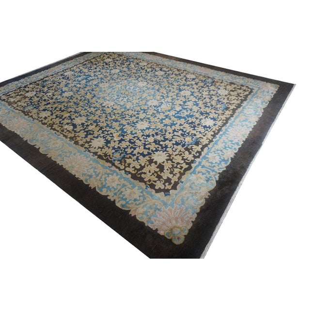 Contemporary 1920s Hand Knotted Allover Navy Blue Floral Antique Peking Chinese Carpet Rug For Sale - Image 3 of 12