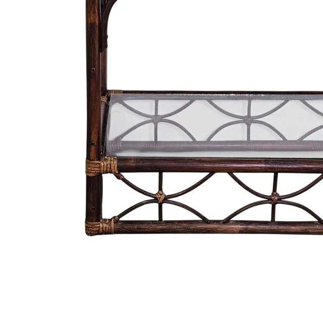 Vintage Rattan Bamboo Etagere With Glass Shelves, Coastal Palm Beach Regency, 74" For Sale - Image 11 of 13