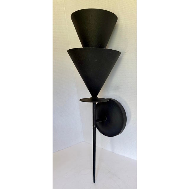 Metal Visual Comfort “Cornet” Sconce by Christiane Lemieux, Black Double Cone Wall Light For Sale - Image 7 of 12