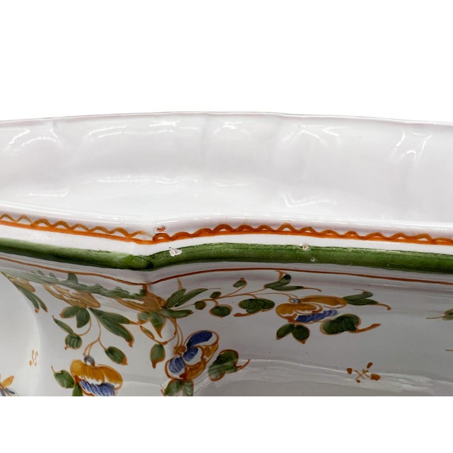 Large 18th Century Style French Hand-Painted Faience Foot Bath (Pédiluve) / Centerpiece Bowl by Nicole Tilloy – Rococo Revival / French Country For Sale - Image 10 of 14