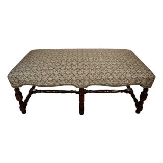 1900s Antique Jacobian Revival Walnut Turned Legs Window Bench / New Upholstery For Sale