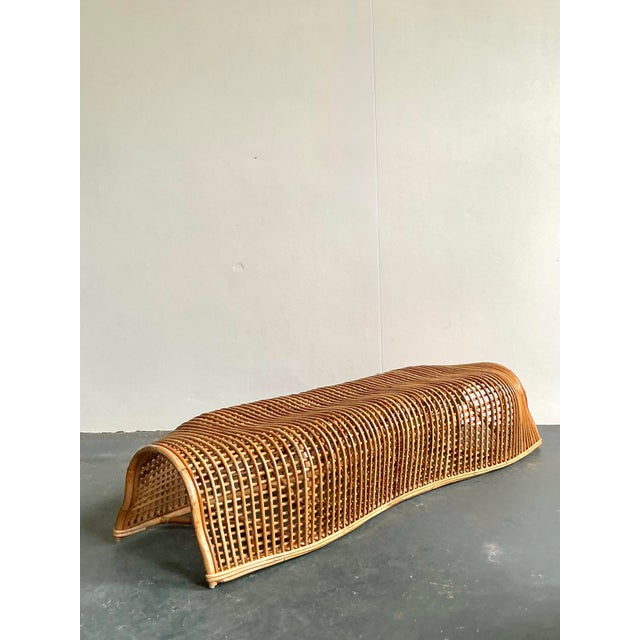 Late 20th Century Vintage Boho Bent Rattan Handkerchief Bench For Sale - Image 5 of 8