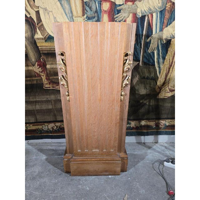 Art Deco Oak Pedestal with Gilt Relief Decoration, 1900 For Sale - Image 9 of 13