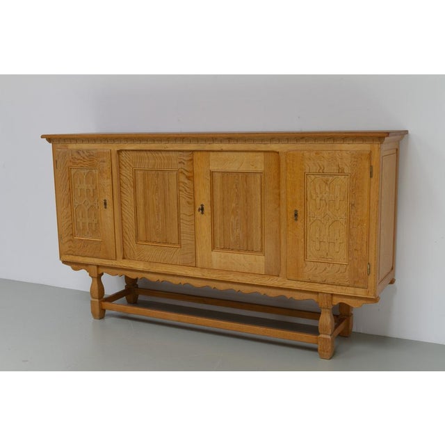 Tan Mid-Century Brutalist Danish Oak Sideboard by Henning Kjærnulf for EG, 1960s For Sale - Image 8 of 18