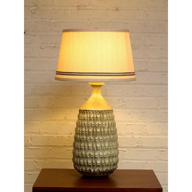 Vintage Brutalist Textured Ceramic Table Lamp With Geometric Relief For Sale - Image 4 of 8
