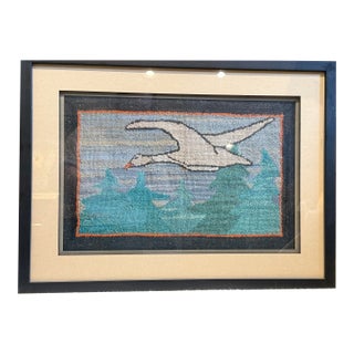 Vintage 1930s Grenfell Hooked Mat Snow Goose Newfoundland Labrador Framed Folk Art For Sale