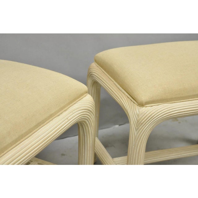Late 20th Century Vintage Hollywood Regency Rattan Pencil Reed Stools by American Drew - A Pair For Sale - Image 5 of 14