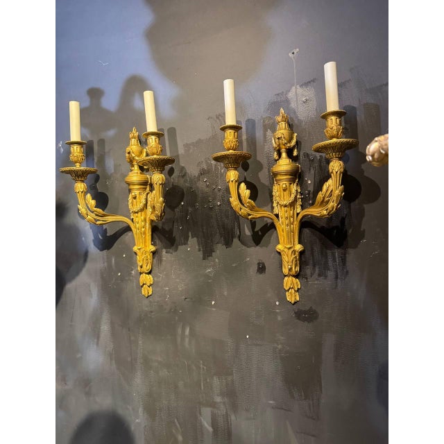 Edward F. Caldwell & Co. 1920's Caldwell Bronze Sconces With Acanthus Leaves 2 Lights - a Pair For Sale - Image 4 of 8