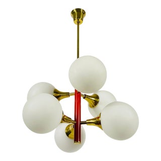 Kaiser Midcentury Red 6-Arm Space Age Chandelier, 1960s, Germany For Sale