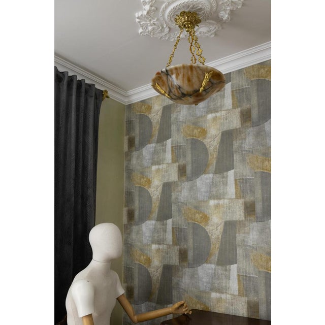 French Neoclassical Style Amber Alabaster and Bronze Pendant Light, 1920s For Sale - Image 10 of 18