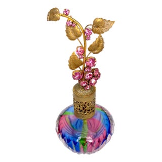 Hollywood Regency Jeweled Rainbow Cut Crystal Atomizer Perfume Bottle, Bohemia For Sale
