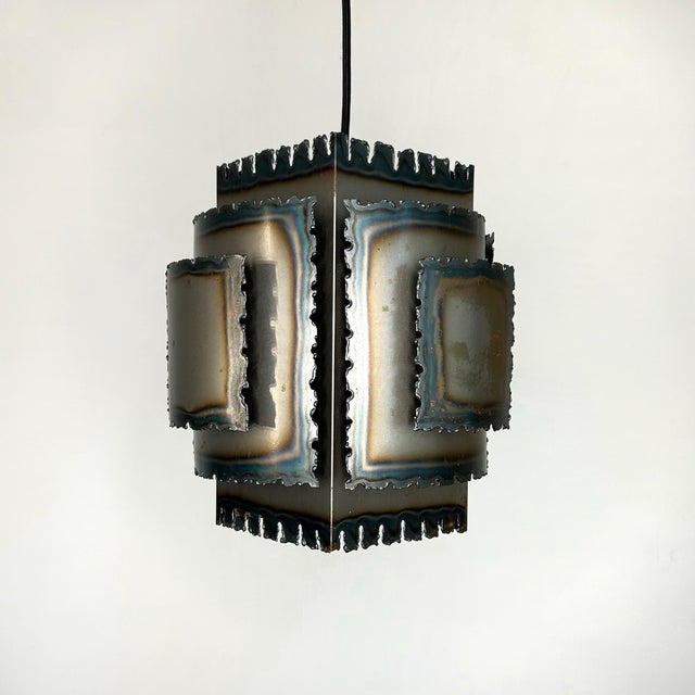 Brutalist Pendant Lamp in Flame-Cut Steel attributed to Svend Aage Holm Sørensen, Denmark, 1960s For Sale - Image 3 of 14