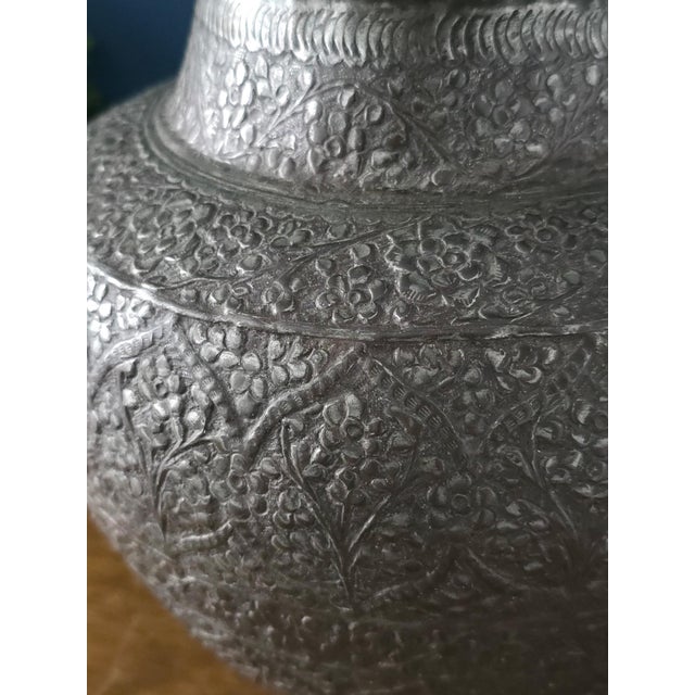 Antique Repoussé Silver-Plated Copper Vase, Likely Indian, Early 20th Century For Sale - Image 10 of 17